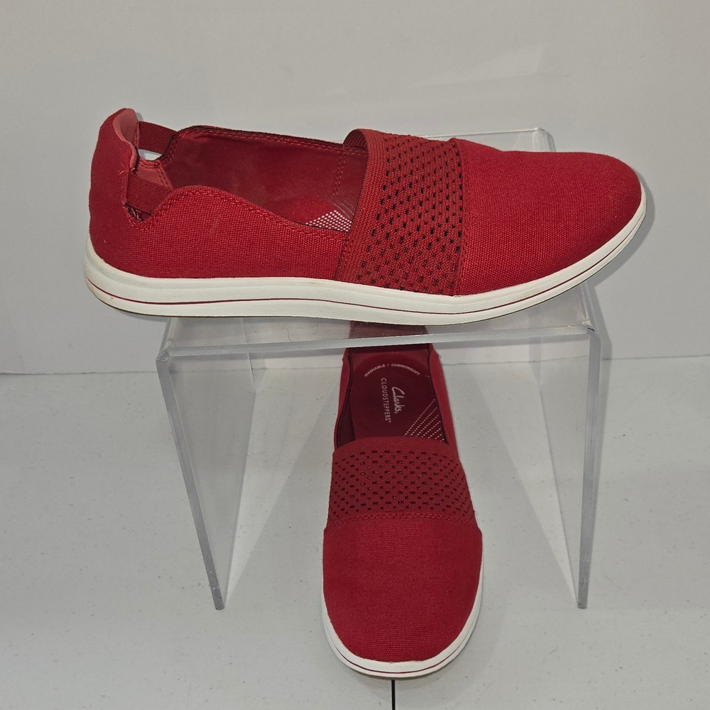 Clarks Cloudsteppers Sillian 2.0 Star Red Textile Slip On Loafers Womens Size 10